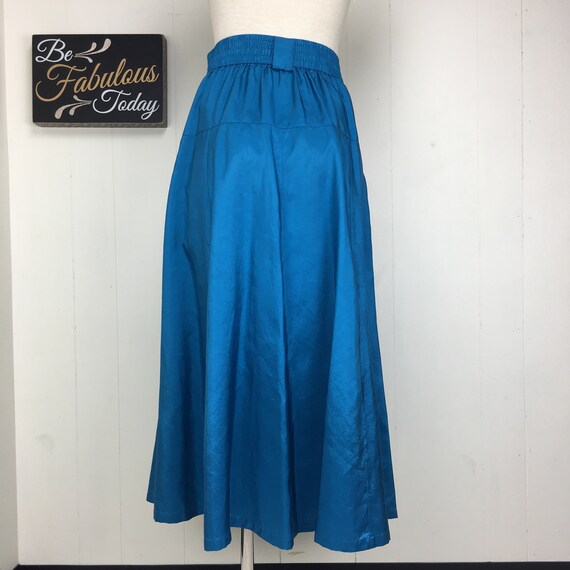 Vintage Leslie Fay Blue Shimmer A-Line Skirt / Sm… - image 9