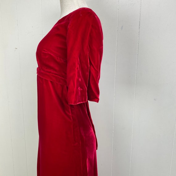 Vintage Red Velvet Gown Dress Bow & Button Down B… - image 3