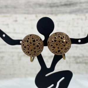Vintage Brass Filigree Orb Screw Back Earrings