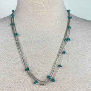 Vintage Native Multi-Strand (4) Liquid Silver Turquoise Bead Necklace 25"