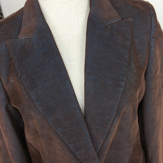 Vintage 90s Harve Benard Brown Blue Corduroy Blaz… - image 2