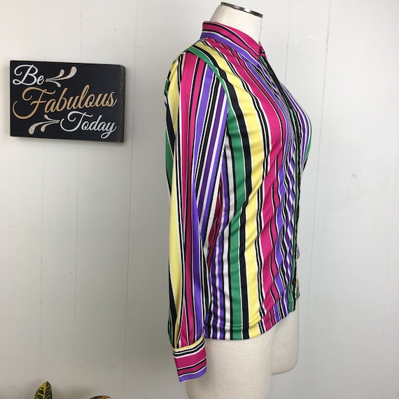 Vintage Wayne Rogers Vertical Stripe Button Up Bl… - image 4