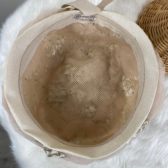 Vintage Beige Tulle Hat W/ Bow Union Made USA - Etsy display picture 3