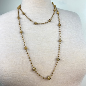 Vintage Art Deco Long End of Day Glass Bead Chain Necklace Beige 54&quot;