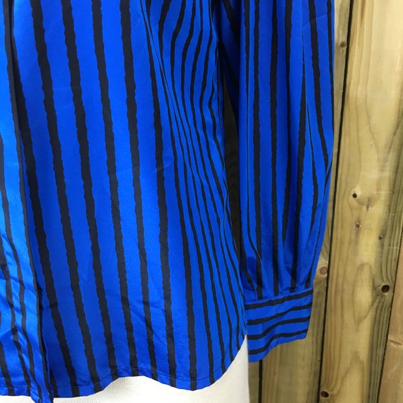 Vintage 90s Josephine Blue & Black Striped Polyes… - image 3