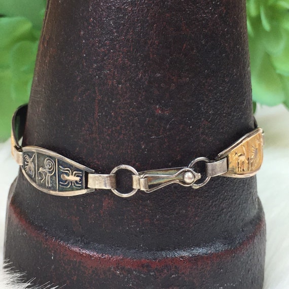 Egyptian Hieroglyphics Silver & Gold Bracelet - image 5