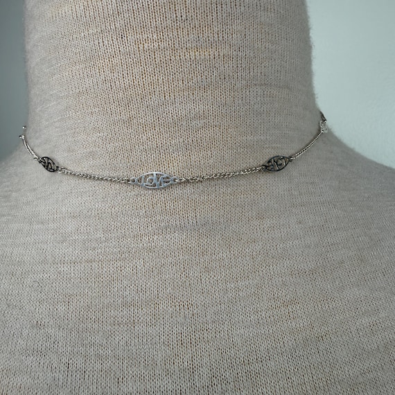 Silver Tone Love Chain Necklace 15"