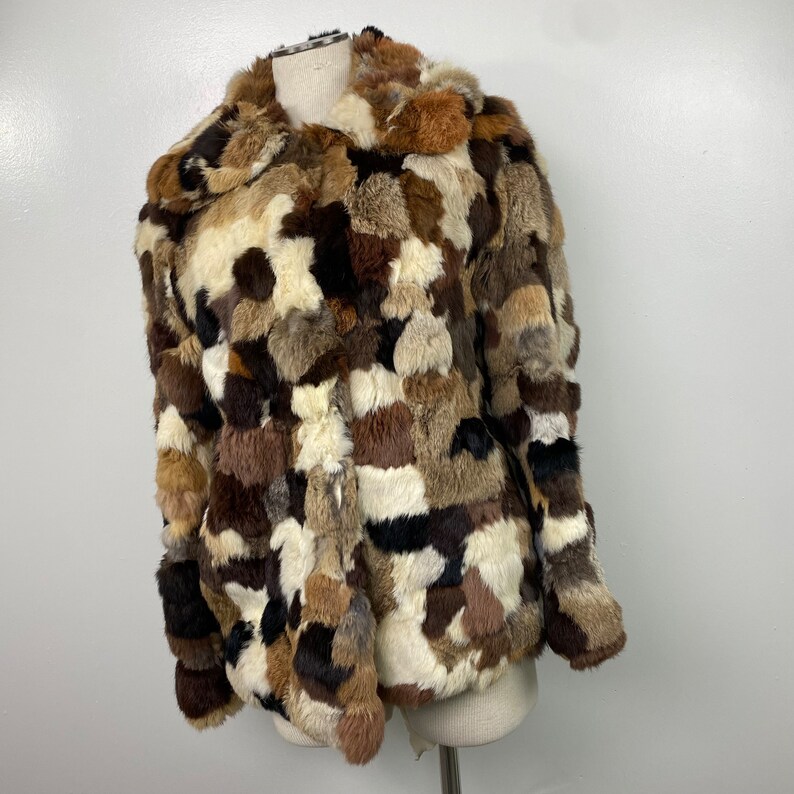 Vintage Patchwork Rabbit Fur Coat Shades of Brown image 1