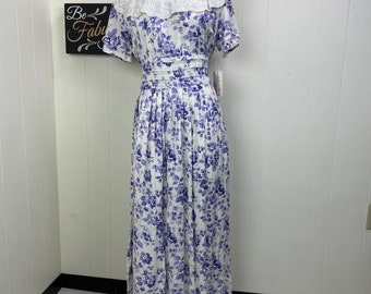 Vintage NWT Sarah Elizabeth White w/ Purple Floral Lace Collar Dress Size 8