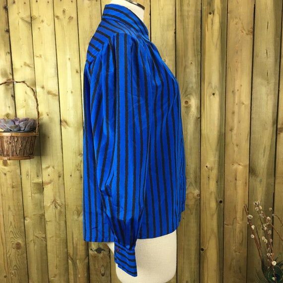 Vintage 90s Josephine Blue & Black Striped Polyes… - image 4