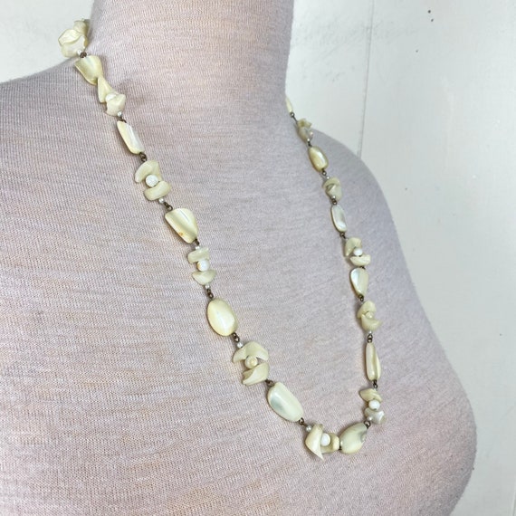 Vintage Mother of Pearl Nugget Brass Link Beaded … - image 2