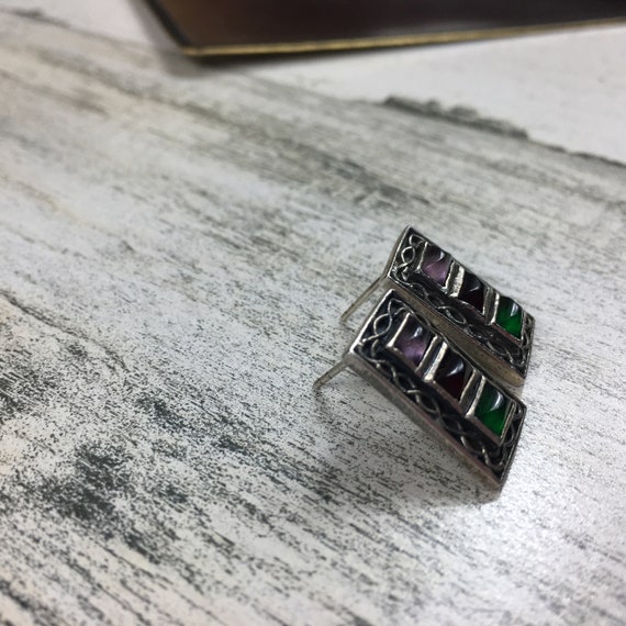 Three Gemstone Sterling Silver Boho Earrings - image 4