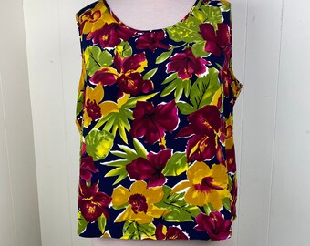 Vintage Impressions of California Bold Floral Tropical Tank Top Size 44 Made in USA 100% Polyester