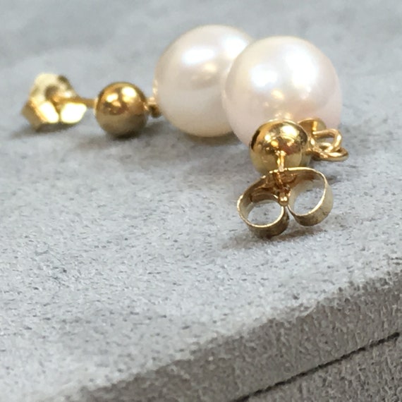 Vintage 14K 585 Gold Dangle & Drop Pearl Earrings - image 4