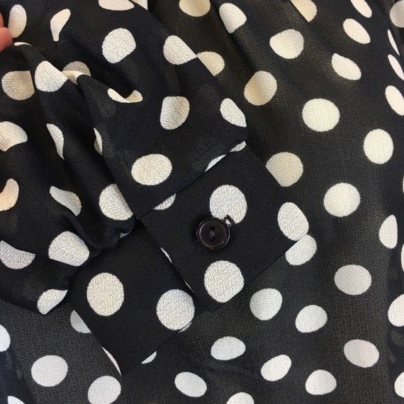 Vintage Black w/ White Polka Dot Semi-Sheer Blous… - image 6