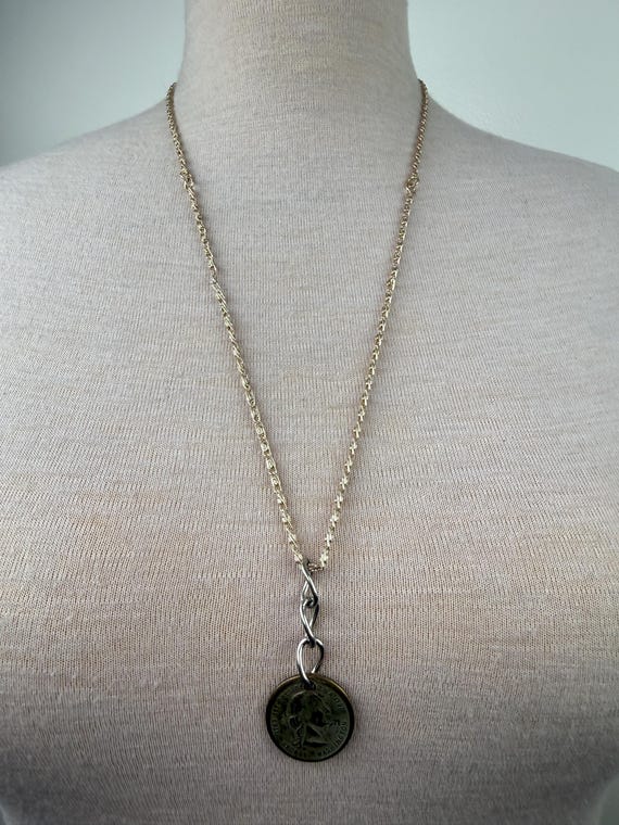 Vintage George Washington First President Faux Coin Pendant Necklace Silver Tone