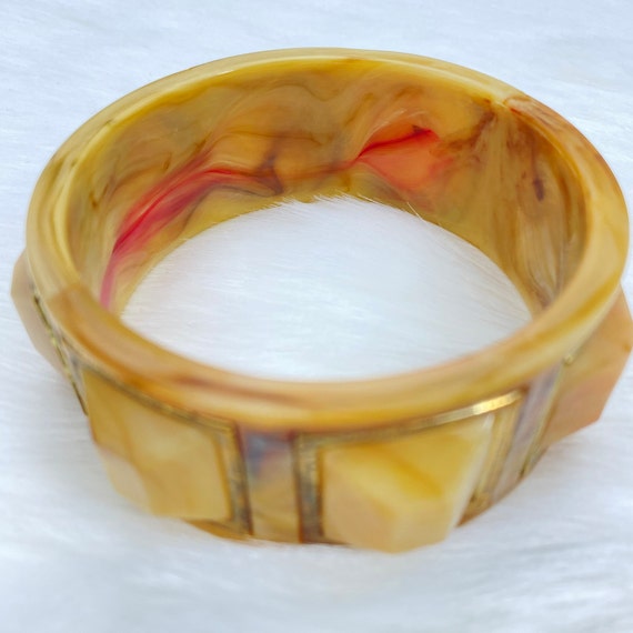 Vintage Marbled Yellow Mustard Bangle Bracelet - image 4