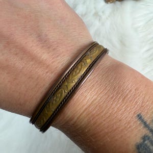 Vintage Copper & Brass Etched Cuff Bracelet