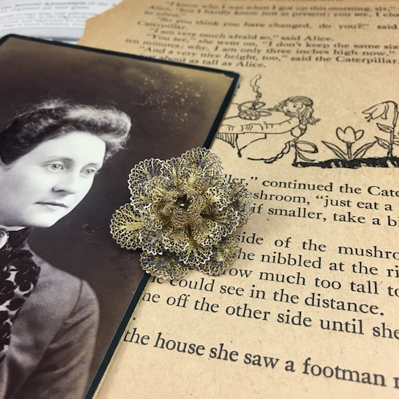 Broche Vintage Fleur Filigrane - Argent Vermeil Avec Poinçons - Occasion