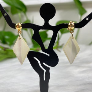Vintage Mother of Pearl Diamond Dangle & Drop Pierced Earrings