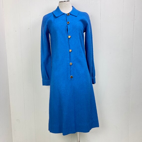 Vintage Blue Woven Fabric Button Down Dress c. 40… - image 9