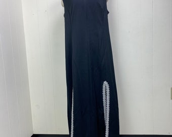 Vintage Black Sleeveless Dress with Silver Metallic Lamay Trim