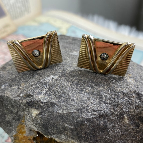 Anson Vintage Rectangle Cuff Links Yellow Gold Pl… - image 10