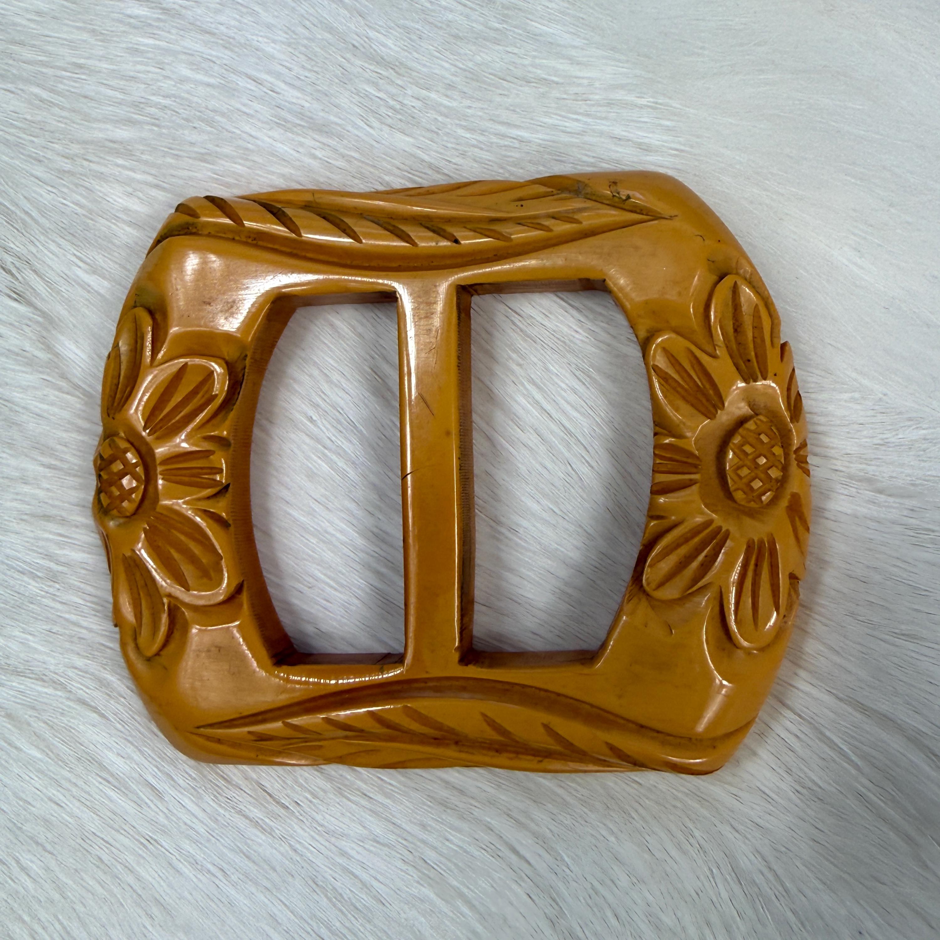 Vintage Bakelite Belt Buckle Dark Olive Green Art Deco Deep  display picture 2