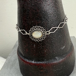 Vintage Sterling Silver MOP Chain Link Bracelet 6.5"