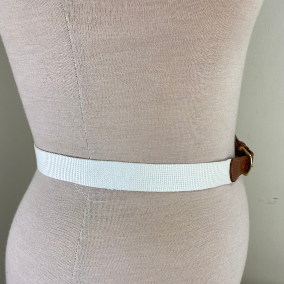 Vintage COACH Sz 38 Natural LINEN Belt Brown Leather and  display picture 1
