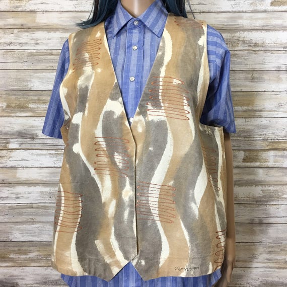 Vintage unique hand painted cotton L/XL vest by C… - image 1