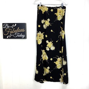 Vintage 90s Effeci Black & Yellow Flower Skirt Small Free Shipping