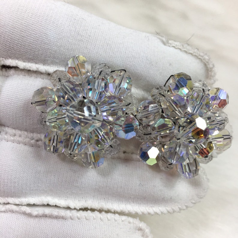 Vintage Glass Crystal Aurora Borealis Clip-on Earrings
