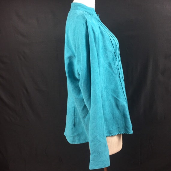 Vintage Ms. Lee Blue Faux Suede Button Down Shirt - image 3