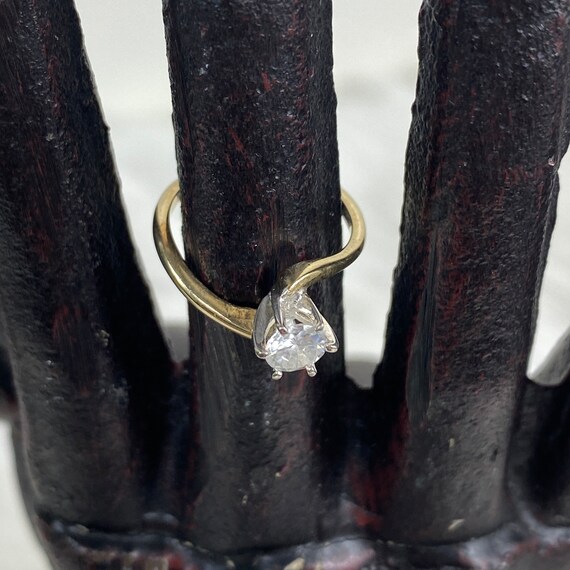 Vintage Gold Tone Bypass Clear Stone Solitaire Ri… - image 2