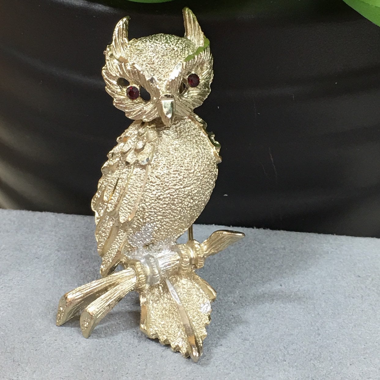 Vintage BSK Owl Brooch Red Rhinestone Eyes - Etsy