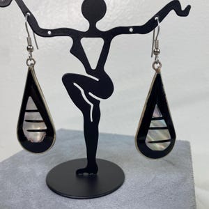 Vintage Alpaca Silver Black Onyx and Mother of Pearl MOP Dangle & Drop Earrings