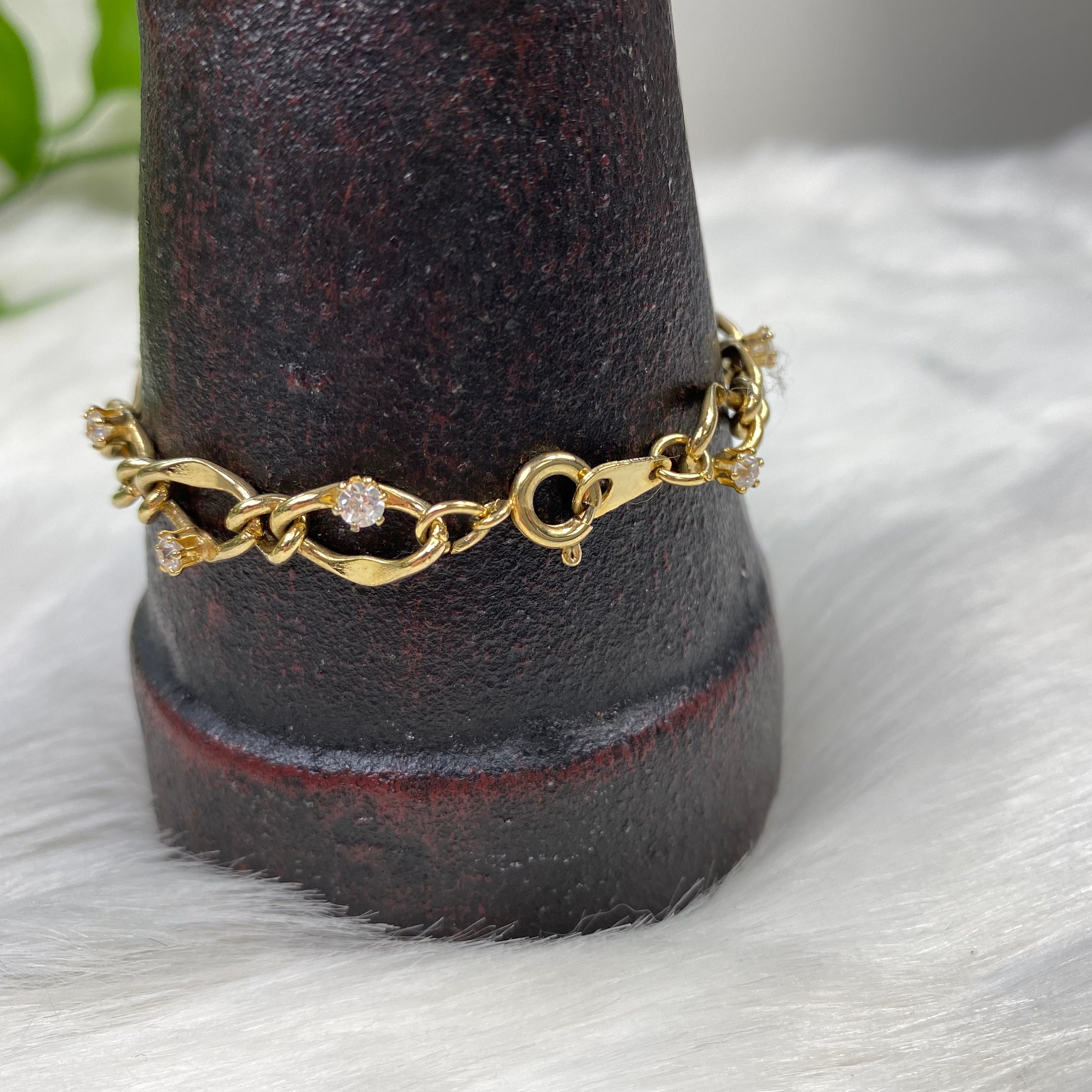 クリスマスファッション Bracelet Link Chain Rhinestone Tone Gold Vintage 7 Etsy - その他