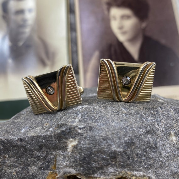 Anson Vintage Rectangle Cuff Links Yellow Gold Pl… - image 4