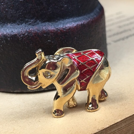 Vintage Avon Enamel & Rhinestone Elephant Tie Tac… - image 2