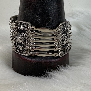 Vintage Taxco Mexico Sterling Silver Wide Multi-Row Panel Link Bracelet