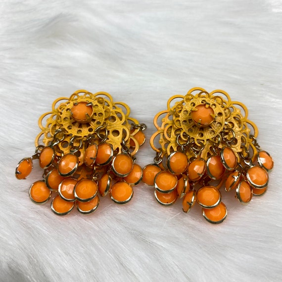 Vintage Orange Dangle Clip-On Earrings Hong Kong - image 4