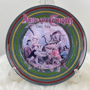 Vintage FRENCH Antique Poster of Funny Animal Circus, Animaux Comiques Decoupage Plate 9&quot;