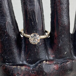 Vintage Prong Set Cubic Zirconia Germany Gold Tone Solitaire Ring Size 7.75