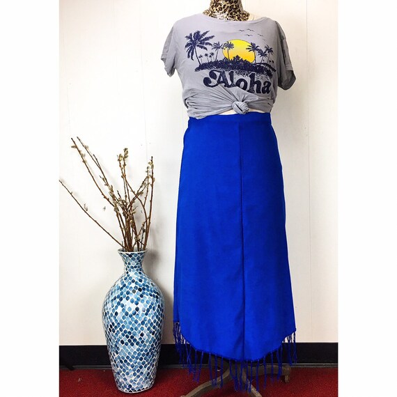 Vintage 90s Royal Blue Fringe Skirt - image 2