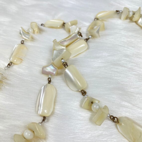 Vintage Mother of Pearl Nugget Brass Link Beaded … - image 8