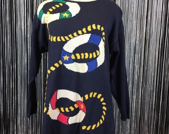 Vintage Talbots Petites Navy Blue Nautical Sweater