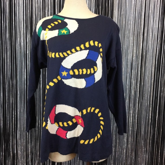 Vintage Talbots Petites Navy Blue Nautical Sweater