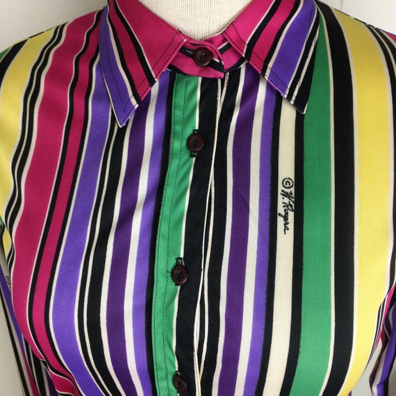 Vintage Wayne Rogers Vertical Stripe Button Up Bl… - image 2