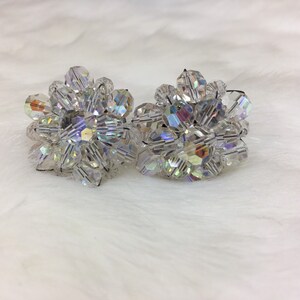 Vintage Glass Crystal Aurora Borealis Clip-on Earrings